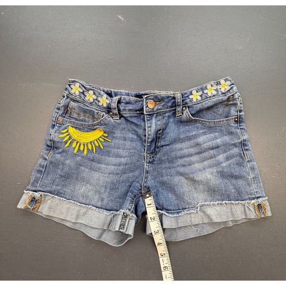 Vigoss Denim Shorts Girls 14 Blue Embroidered Daisy Sun Distressed Cuffed Jean - Picture 6 of 10